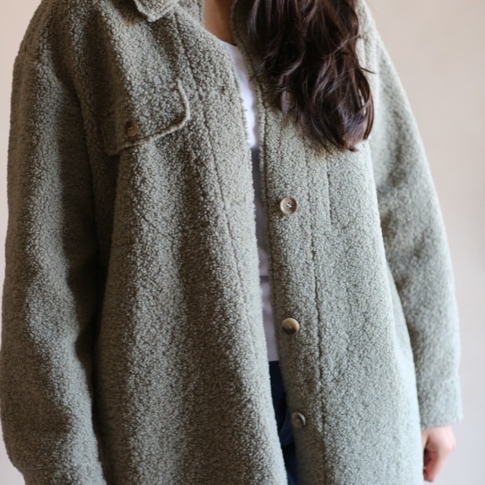 Joie | Teddy Sherpa Oversized Shacket Shirt Jacket Sage Green Size Small